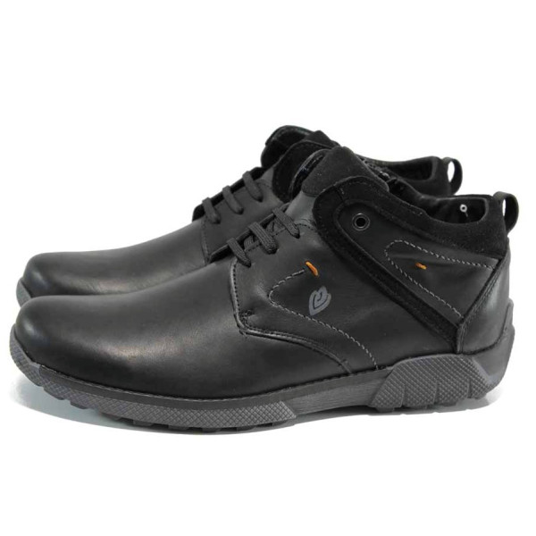 Черни мъжки боти, естествена кожа - всекидневни обувки за есента и зимата N 100011547
