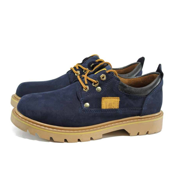 Сини анатомични мъжки обувки, естествен набук - всекидневни обувки за есента и зимата N 100011570