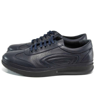 Сини анатомични мъжки спортни обувки, естествена кожа - всекидневни обувки за пролетта и есента N 100011601