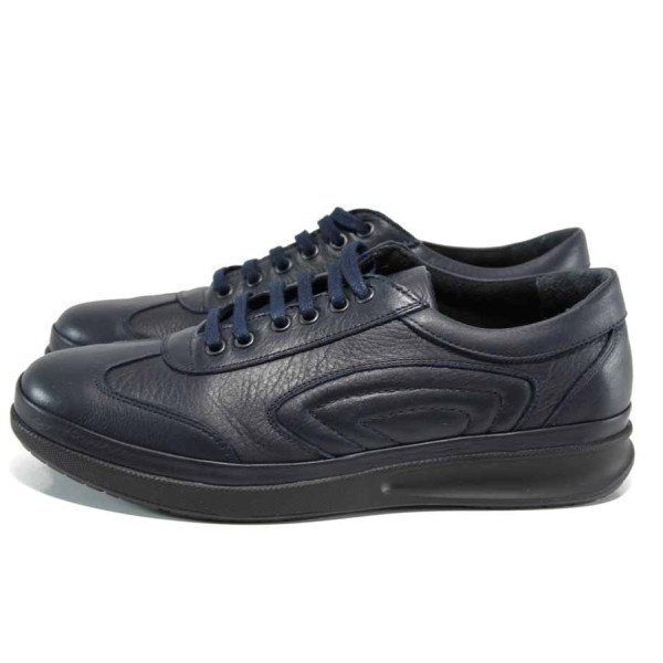 Сини анатомични мъжки спортни обувки, естествена кожа - всекидневни обувки за пролетта и есента N 100011601