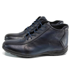Сини мъжки боти, естествена кожа - ежедневни обувки за есента и зимата N 100011688