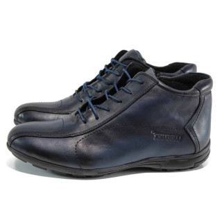 Сини мъжки боти, естествена кожа - ежедневни обувки за есента и зимата N 100011688