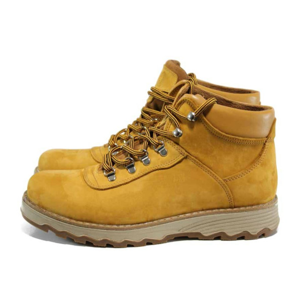 Жълти мъжки боти, естествен набук - ежедневни обувки за есента и зимата N 100011686