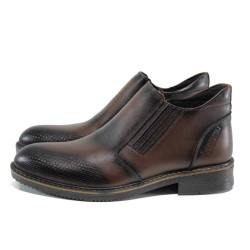 Кафяви мъжки боти, естествена кожа - ежедневни обувки за есента и зимата N 100011689