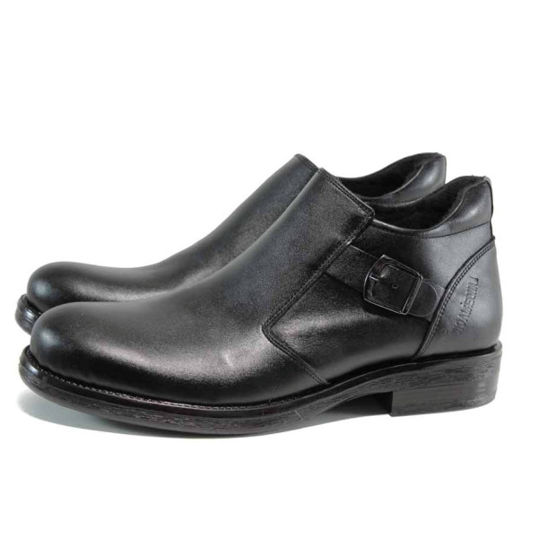 Черни мъжки боти, естествена кожа - ежедневни обувки за есента и зимата N 100011741