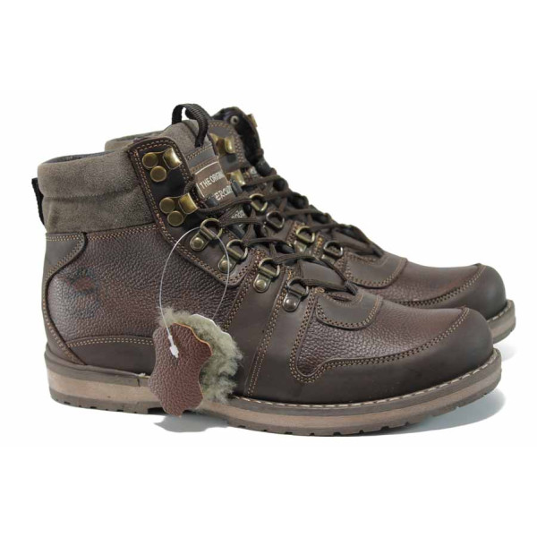 Кафяви мъжки боти, естествена кожа - ежедневни обувки за есента и зимата N 100011866