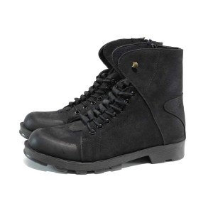 Черни мъжки боти, естествен набук - всекидневни обувки за есента и зимата N 100011910