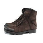 Кафяви мъжки боти, естествен набук - всекидневни обувки за есента и зимата N 100011911