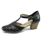 Черни дамски обувки със среден ток, естествена кожа - всекидневни обувки за пролетта и лятото N 10009828