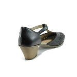 Черни дамски обувки със среден ток, естествена кожа - всекидневни обувки за пролетта и лятото N 10009828
