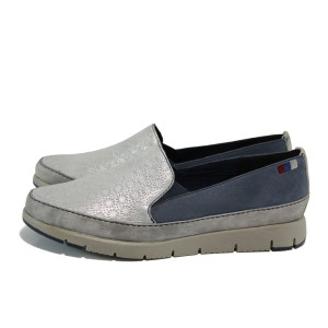 Сиви дамски обувки с мемори пяна, с равна подметка, естествена кожа - всекидневни обувки за пролетта и лятото N 10009831