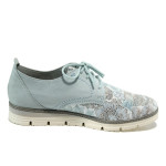 Светлосини дамски обувки с равна подметка,  с мемори пяна, естествена кожа - всекидневни обувки за пролетта и лятото N 10009833
