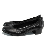 Черни дамски обувки с мемори пяна, със среден ток, естествена кожа - всекидневни обувки за пролетта и лятото N 10009834