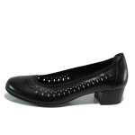 Черни дамски обувки с мемори пяна, със среден ток, естествена кожа - всекидневни обувки за пролетта и лятото N 10009834