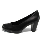 Черни дамски обувки с висок ток с мемори пяна, естествена кожа - официални обувки за пролетта и лятото N 10009835