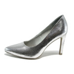 Сиви дамски обувки с висок ток, здрава еко-кожа - официални обувки за целогодишно ползване N 10009837