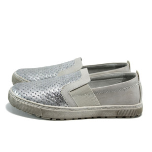 Сиви дамски обувки с равна подметка, здрава еко-кожа - всекидневни обувки за пролетта и лятото N 10009838