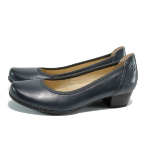 Тъмносини дамски обувки със среден ток, естествена кожа - всекидневни обувки за целогодишно ползване N 10009845