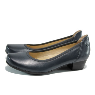 Тъмносини дамски обувки със среден ток, естествена кожа - всекидневни обувки за целогодишно ползване N 10009845