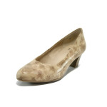 Бежови дамски обувки със среден ток, естествена кожа - всекидневни обувки за целогодишно ползване N 10009846