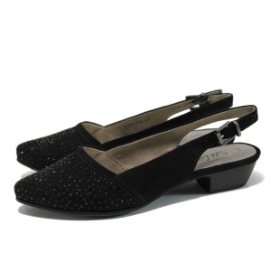 Черни дамски обувки със среден ток, качествен еко-велур - всекидневни обувки за пролетта и лятото N 10009844