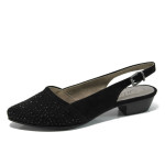 Черни дамски обувки със среден ток, качествен еко-велур - всекидневни обувки за пролетта и лятото N 10009844