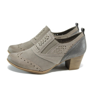 Бежови дамски обувки със среден ток, еко-кожа и текстилна материя - всекидневни обувки за пролетта и лятото N 10009847