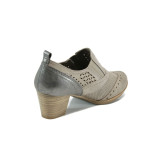 Бежови дамски обувки със среден ток, еко-кожа и текстилна материя - всекидневни обувки за пролетта и лятото N 10009847