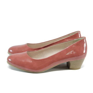 Розови дамски обувки със среден ток, лачена еко кожа - всекидневни обувки за пролетта и лятото N 10009848