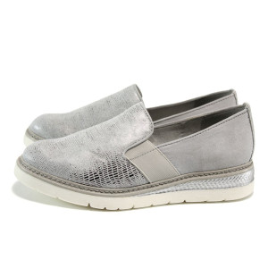 Сребристи дамски обувки с равна подметка, качествен еко-велур - всекидневни обувки за пролетта и лятото N 10009849