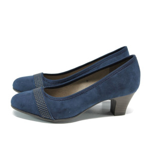 Тъмносини дамски обувки със среден ток, качествен еко-велур - всекидневни обувки за пролетта и лятото N 10009852