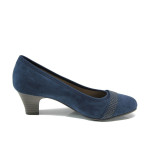 Тъмносини дамски обувки със среден ток, качествен еко-велур - всекидневни обувки за пролетта и лятото N 10009852