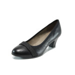 Черни дамски обувки със среден ток, здрава еко-кожа - всекидневни обувки за пролетта и лятото N 10009851