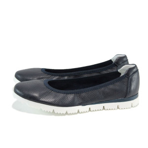 Тъмносини анатомични дамски обувки с равна подметка, естествена кожа - всекидневни обувки за пролетта и лятото N 10009856