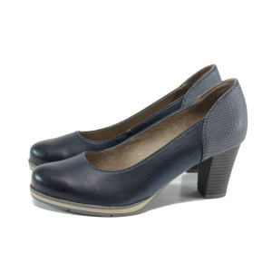 Тъмносини дамски обувки с висок ток, здрава еко-кожа - официални обувки за пролетта и лятото N 10009857