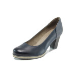 Тъмносини дамски обувки с висок ток, здрава еко-кожа - официални обувки за пролетта и лятото N 10009857