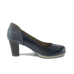 Тъмносини дамски обувки с висок ток, здрава еко-кожа - официални обувки за пролетта и лятото N 10009857
