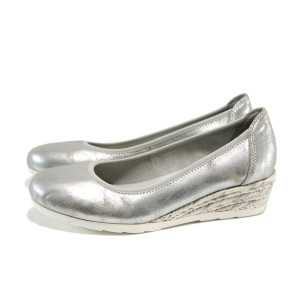 Сребристи дамски обувки с платформа, здрава еко-кожа - всекидневни обувки за пролетта и лятото N 10009858