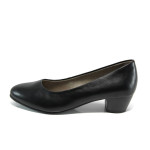 Черни дамски обувки със среден ток, здрава еко-кожа - всекидневни обувки за пролетта и лятото N 10009859