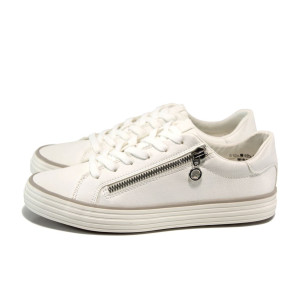 Бели дамски обувки с равна подметка,  с мемори пяна, здрава еко-кожа - всекидневни обувки за пролетта и лятото N 10009862