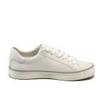 Бели дамски обувки с равна подметка,  с мемори пяна, здрава еко-кожа - всекидневни обувки за пролетта и лятото N 10009862