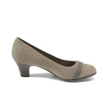 Бежови дамски обувки със среден ток, качествен еко-велур - всекидневни обувки за пролетта и лятото N 10009873
