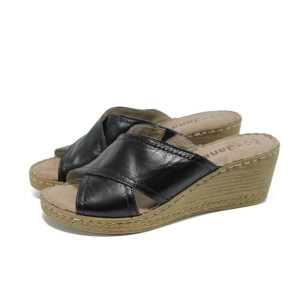 Черни анатомични дамски чехли, естествена кожа - всекидневни обувки за лятото N 10009875