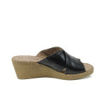 Черни анатомични дамски чехли, естествена кожа - всекидневни обувки за лятото N 10009875