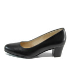 Черни дамски обувки със среден ток, естествена кожа - официални обувки за целогодишно ползване N 10009877