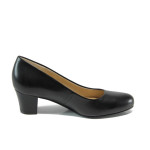 Черни дамски обувки със среден ток, естествена кожа - официални обувки за целогодишно ползване N 10009877