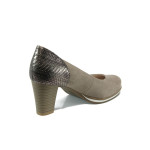 Бежови дамски обувки с висок ток, качествен еко-велур - всекидневни обувки за целогодишно ползване N 10009882