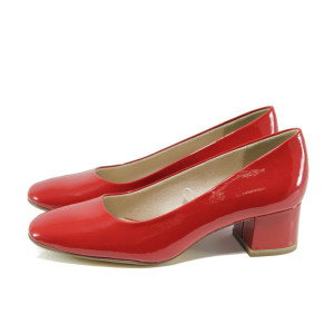 Червени дамски обувки със среден ток, лачена еко кожа - всекидневни обувки за целогодишно ползване N 10009884