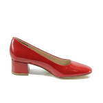Червени дамски обувки със среден ток, лачена еко кожа - всекидневни обувки за целогодишно ползване N 10009884