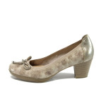 Бежови дамски обувки със среден ток,  с мемори пяна, лачена естествена кожа - всекидневни обувки за целогодишно ползване N 10009885